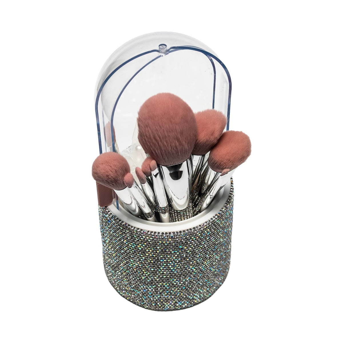 Estuche de Brochas con cristales Plateadas